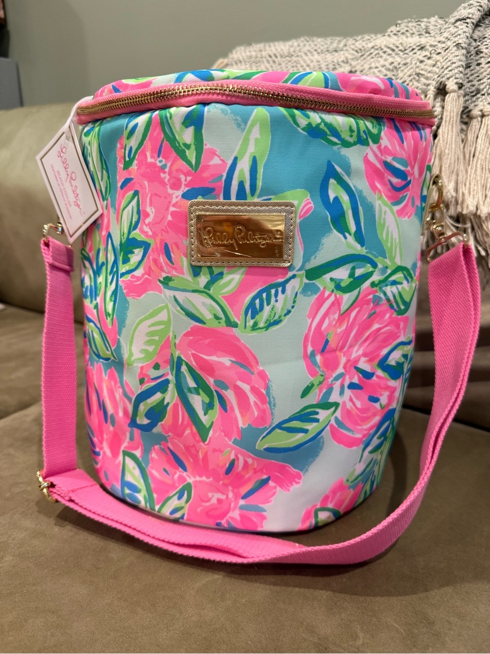 Lilly Pulitzer Pink & Blue Floral Bucket Cosmetic Bag with Strap